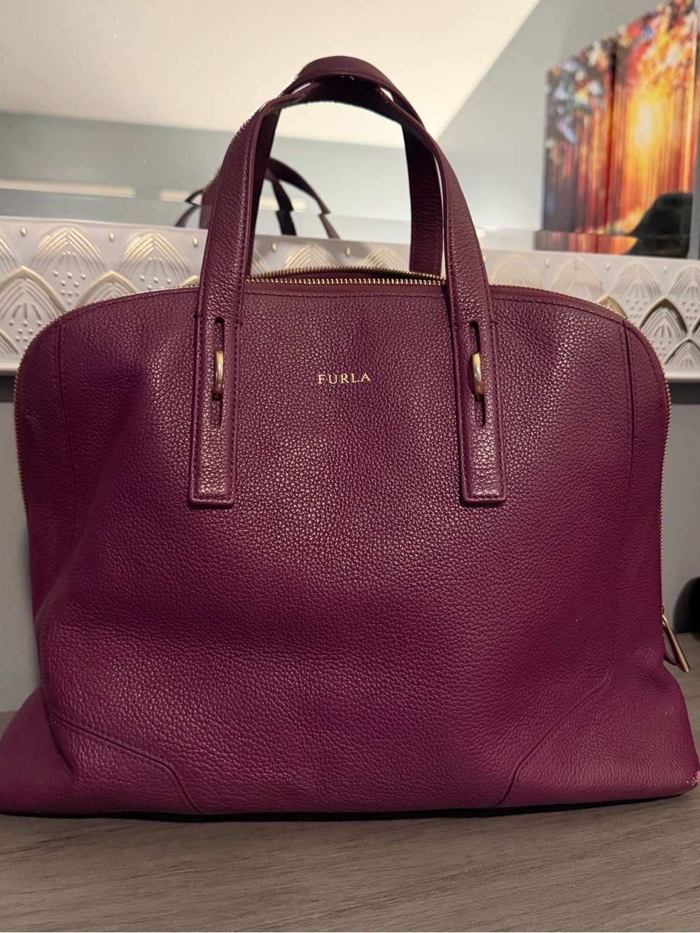 Furla Plum Purple Leather Top-Handle Tote